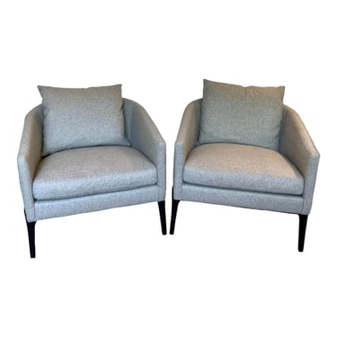 Modern Art Deco Style Greige Tweed Club Chairs Pair