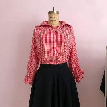 1980's Simple Red Gingham Blouse 