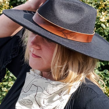Wide Brim Hat | Panama Felt Hat |  Rancher Hat | Handmade Leather Hat Band | In Blue Handmade | Black  | The Austin Hat 
