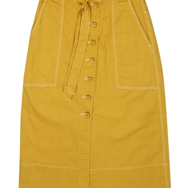Ulla Johnson - Mustard Yellow Denim Midi Skirt w/ Front Buttons Sz 2