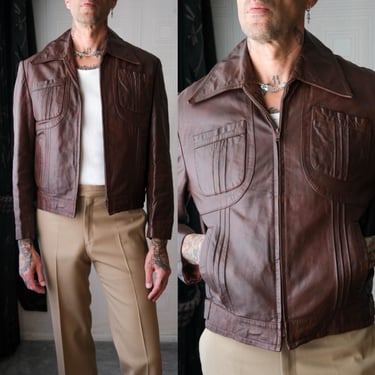 Vintage 70s IMPERIAL Mahogany Leather Zip Jacket w/ Removable Faux Fur Lining | 100% Genuine Leather | 1970s Disco Era Mens Leather Jacket 