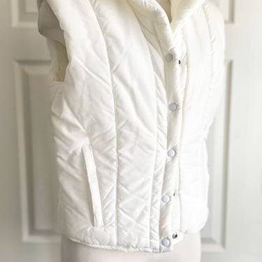 Vintage Ossi Ski Puffer VEST Jacket WHITE 1970's, 1980s Ivory Disco Hippie Winter Coat 