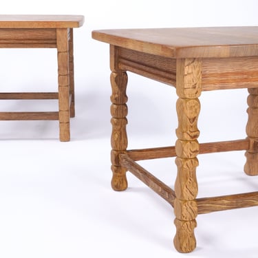 Danish Brutalist Oak Side Tables, a Pair