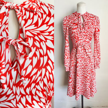 Vintage 1970s Heart Print Dress / S 