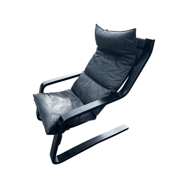 Retro Vintage Danish Alvar Aalto Black Leather Lounge Chair Armchair 60s