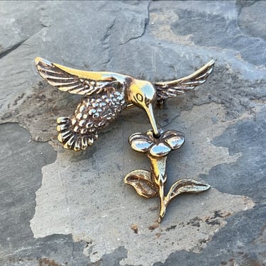 D'Molina ~ Mexican Sterling Silver Articulated Hummingbird Above a Flower Pin / Brooch 