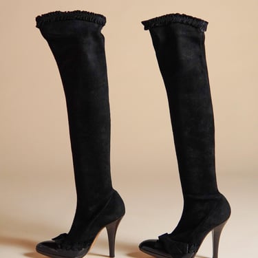 F/W 2002 Yves Saint Laurent by Tom Ford campaign and runway black suede and leather over the knee boots - 37.5 