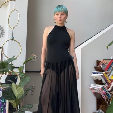 VTG 90s Black Dance Bodysuit with Attached Sheer Skirt 