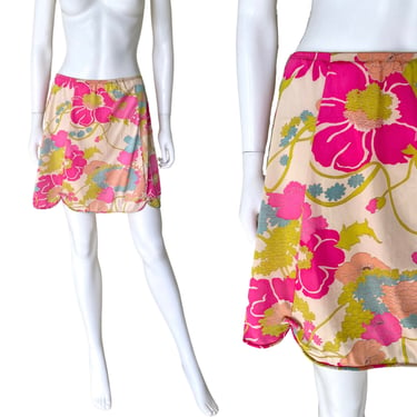 1960s Pink Floral Print Half Slip - Vintage Skirt Slip - Vintage Half Slip - Vanity Fair Slip - 1960s Psychedelic Skirt | Size Small / Med 