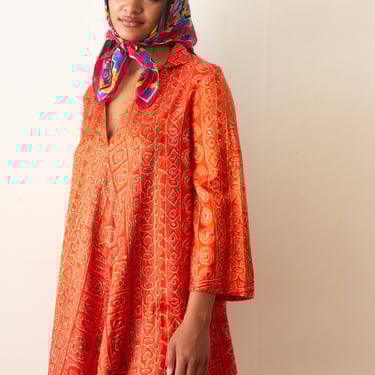 1960s Rayon Block Print Trapeze Dress 