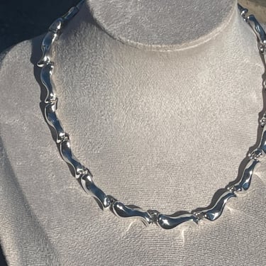 Vintage Mexico Sterling Heavy S Link Silver 15 Inch Choker Necklace - 75 Grams 