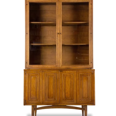 Broyhill Sculptra Breakfront Hutch and Server in Walnut, Circa 1960s - *Please ask for a shipping quote before you buy. 