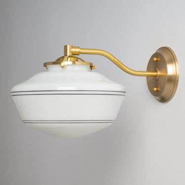 Offset Sconce - Hand Blown Glass - Painted Lines - Wall Sconce Lighting - Schoolhouse Glass 