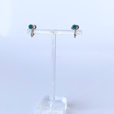 Turquoise Rhinestone Stud Clip On Earrings