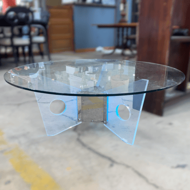 Mid-Century Modern Illuminated Lucite Chrome and Glass Coffee Table