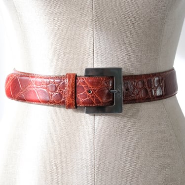 Vintage 90s Gianfranco Ferre Cognac Leather Waist Belt w/ Gunmetal Logo Stamped Buckle | Made in Italy | 1980s 1990s Designer Unisex Belt 