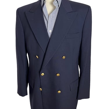 Vintage BROOKS BROTHERS Double-Breasted Navy Blazer ~ size 42 Long ~ jacket / sport coat ~ Gold Buttons ~ 