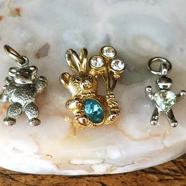 3 Bear Charms~Vintage Teddy Bear Gilt Brass Bear & Silver Teddy Bears~Charm bracelet/necklace~JewelsandMetals. 