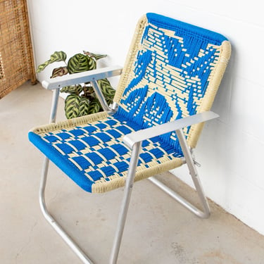 Retro Macramé Woven Folding Lawn Camp Chair 