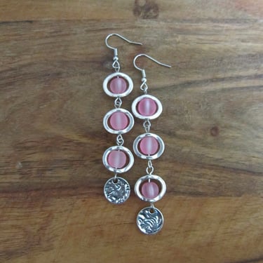 Long pink earrings, bohemian earrings, beach earrings, frosted glass earrings, geometric earrings 