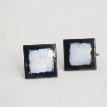 1950s/60s Blue-Black and White Enamel Square Screw Back Earrings 