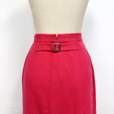 Vintage 40s - 50s Skirt with Back Buckle and Pockets | Lipstick Pink | Size Medium 