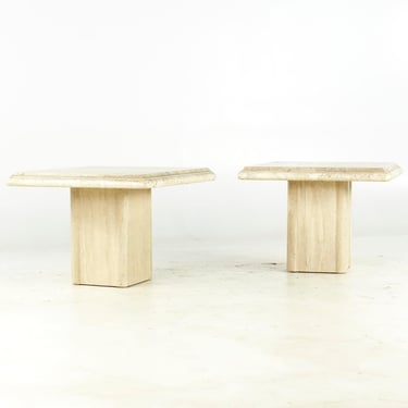 Mid Century Travertine Side Tables - Pair - mcm 