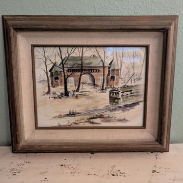 Vintage Framed Original Watercolor Painting of Elitch Gardens Denver, CO by Acrylic Watercolors Jodine Coppage.  17 1/2