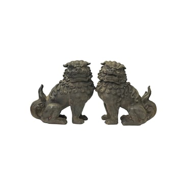 Pair Rustic Chinese Iron Foo Dog Lion FengShui Figures ws3542E 
