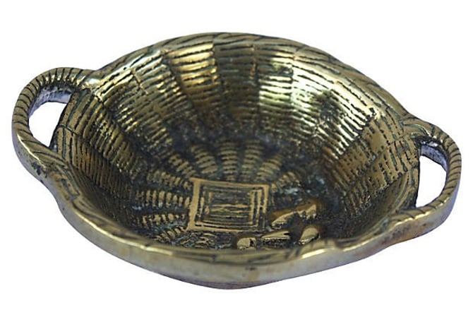 English Vintage Petite Brass Basket Catchall Ring Holder 