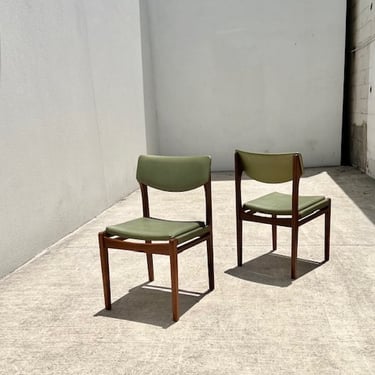 Pair of MCM Walnut Chairs with Green Upholstery