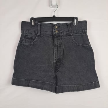 Vintage 80s / 90s Black High Rise Denim Shorts, Size 31 Waist 