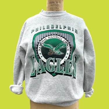 Vintage Philadelphia Eagles Sweatshirt Retro 1990s National Football League + No Size Tag + Light Gray + Kelly Green + Philly Sports 