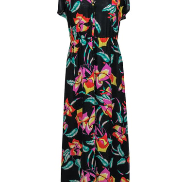 Joie - Black & Multicolor Tropical Floral Print Silk Maxi Dress Sz XS