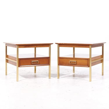 Kipp Stewart for Drexel Suncoast Brass and Walnut Nightstands - Pair - mcm 