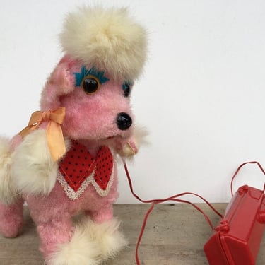 Vintage Pink Poodle Plush Mechanical Dog, NOT Working, Toy Poodle, Made In Japan, Metal With Fake Fur 
