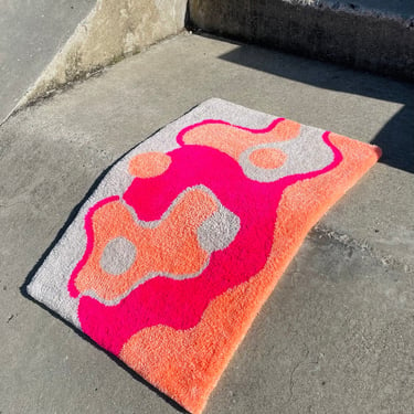 Handmade Tufted Rug, Abstract Accent Rug, Orange, Pink, Cream 