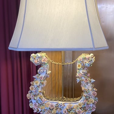 Ceramic Floral Covered Harp Table Lamp