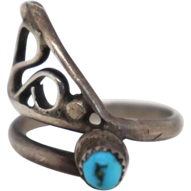 1970 Vintage Southwest Openwork Silver and Turquoise Women's Ring 