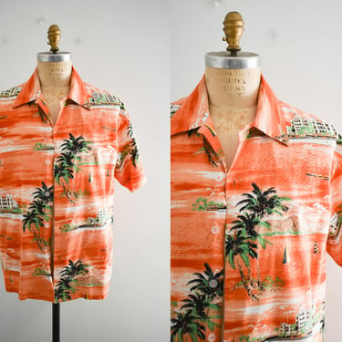 1970s/80s Orange Tropical Print Shirt 