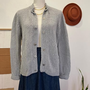 Vintage 70s LeRoy Knitwear Gray Open Style Embellished Button Cardigan Sweater 