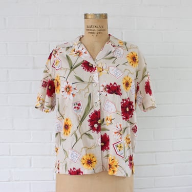 1990's "Serious About Flowers" Button Up Blouse 