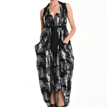 Metallic Zip Front Maxi Dress