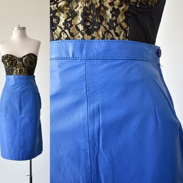 1980s Blue Leather Skirt 