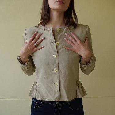 Valentino Silk Jacket / Eighties Nipped Waist Beige Jacket / Shoulder Pads Power Suit / Designer Blazer 