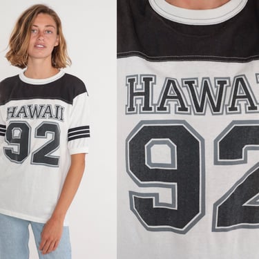 1992 Hawaii T-Shirt 90s Football Jersey Shirt Retro Number 92 TShirt Athletic T Shirt White Black Single Stitch Tee Vintage 1990s Large L 