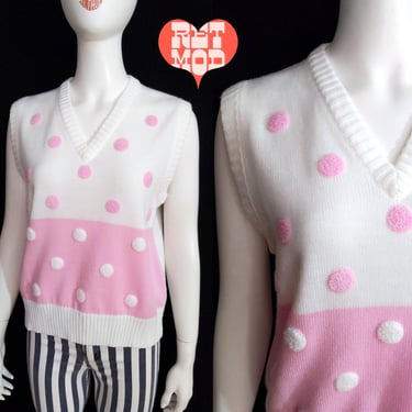 Adorbs Vintage 70s 80s Pastel Pink White Polka Dot Sweater Vest 