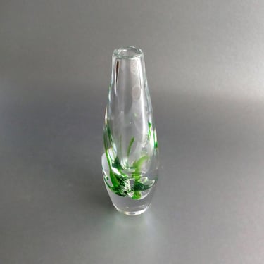 Artist signed clear/green handblown glass vase/paperweight 
