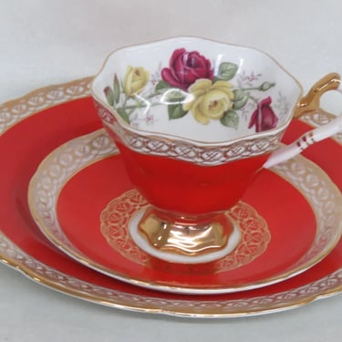 Royal Stafford Bone China England Red Tea Cup Saucer and Dessert Plate 3045B