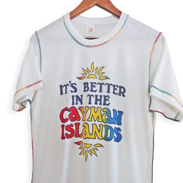 rainbow t shirt / Cayman Islands shirt / 1970s Cayman Islands souvenir rainbow stitch ringer t shirt Small 